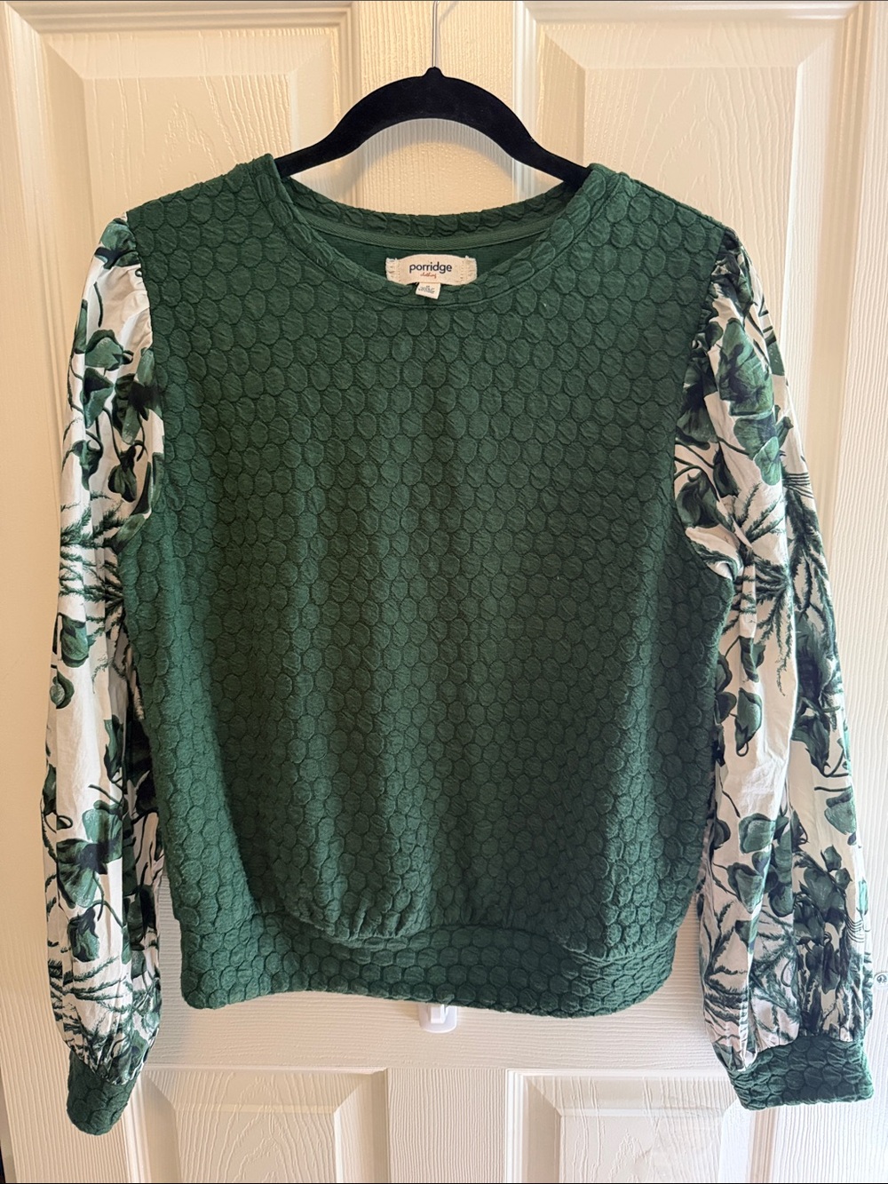 Porridge Green Textured body with Botanical blouse Print Sleeves